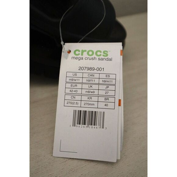 Crocs 207989-001 Unisex Women's Sz 11 Men's 9 Black Mega Crush Platform Sandals - Picture 2 of 11